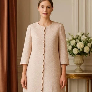 Albert Nipon formelles Kleid und Mantel neu mit Etikett Größe 14 Rouge mit Goldfaden-Design - Bild 1 von 7