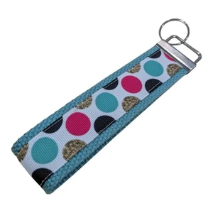 Polka Dot Keychain Wristlet Handmade Fabric Key FOB Teal Black Pink Gold Dots - Picture 1 of 7