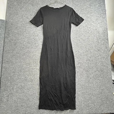 Zara Dress Womens Medium Black Short Sleeve Fitted Maxi Minimalist 3519/010/800 - Image 1 of 4