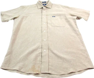 LRG Wovens Shirt Mens XL Tan Linen Classic Fit Short Sleeve Collared Button-Up - Picture 1 of 8