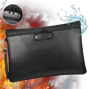 14x10" Fireproof Document Bag With Lock Waterproof Safe Cash Money Pouch Travel - Picture 1 of 8