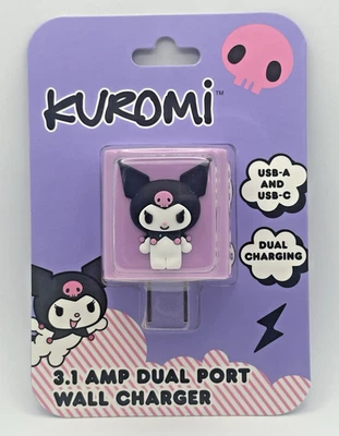 Cargador de pared de doble puerto Sanrio Hello Kitty KUROMI 3,1 AMP USB-A y USB-C NUEVO EN CAJA Foto 1 de 4