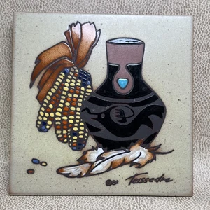Azulejo de cerámica vintage Cleo Teissedre Southwest Art Coaster trivet decoración de pared 6x6 - Imagen 1 de 9
