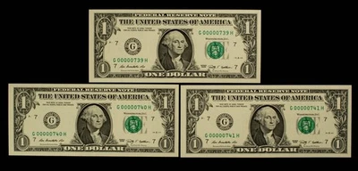 FR 1934-G $1 2009 Federal Reserve Note - 3 Consecutive 3 Digit Low SN UNC CA1791 - Image 1 of 2