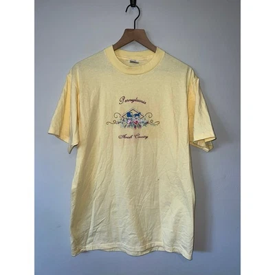 Vintage Pennsylvania Amish Country Shirt Tee Yellow Graphic 90s VTG 1990s Large - Image 1 of 4