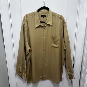 Toscano Herren Langarm Oberhemd XL Gold Knopfleiste 100% Seide Urlaub Spaß - Bild 1 von 6