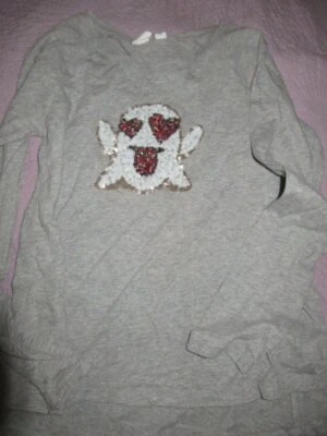 euc Gap Kids gray sequin Pac Man long sleeve t shirt  girls 10 free ship USA - Image 1 of 2