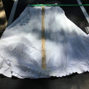 Large~ Victorian White Embroidered Petticoat~  Broderie Anglaise~ Deep Ruffle