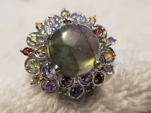 Labrodite And Multi-jeweled Sterling Silver Ring - Size 8 - Picture 1 of 7