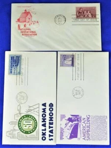 1957 US FDC (3)-OKLAHOMA STATEHOOD, NATIONAL EDUCATION ASSOC., AMERICAN SHIPBULD - Foto 1 di 2