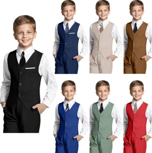Boy Suit Two Piece Sumemr Formal Wear For Kids Wedding Groom Birthday Vest Pants - Picture 1 of 27