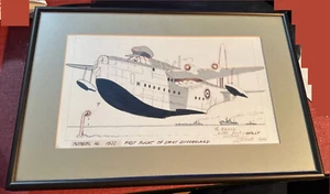 HOLLY Framed Art (15"x10.5") - "First Flight of Short Sunderland" 10/16/1937 RAF - Picture 1 of 2
