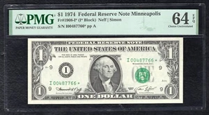 FR. 1908-I* 1974 $1 *STAR* FRN MINNEAPOLIS, MN PMG UNCIRCULATED-64EPQ (C) - Picture 1 of 2