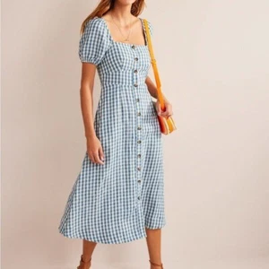 Boden Kleid eckiger Ausschnitt Leinen Gingham Midi Gr. US 6 UK 10 - Bild 1 von 11