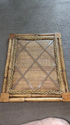 Vintage French Memory Board Natural Bamboo & Wicker w/Leather Straps 20"×16" - Image 1 of 3