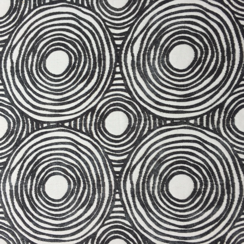 VELVETY CHENILLE GEOMETRIC CIRCLES UPHOLSTERY FABRIC SPIN CITY / CHARCOAL - Image 1 of 1