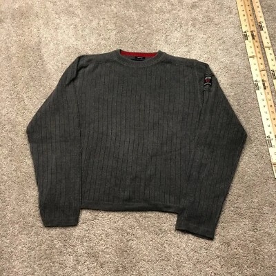 Suéter masculino vintage anos 90 Y2K Abercrombie Fitch grande gola redonda cinza com nervuras 92 - Imagem 1 de 4