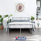 Full Size Metal White Bed Frame with Headboard/Mattress Foundation Storage