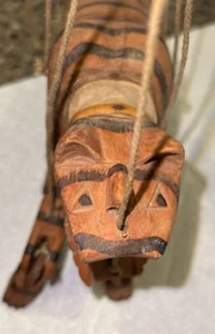 Antique Wooden Bengal Tiger Cat Marionette String Puppet Hand Carved Folk Art - Picture 1 of 21