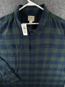 NWT LL Bean Flannel 3XLT Tall Big Button Up Shirt Green Blue Plaid 515054 - Picture 1 of 13