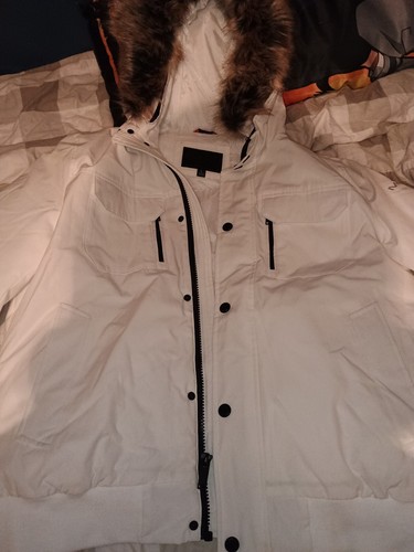 CHANEL Michael Kors Puffer Fur Trim Cappotto Giacca Grande Bianco con Pelliccia Rimovibile
