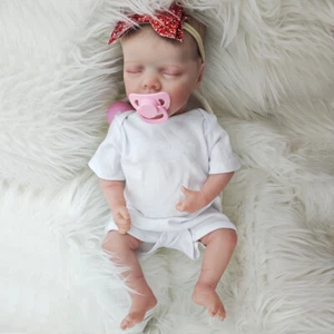 18in Newborn Baby Doll Girl Reborn Asleep Cuddly Full Body Vinyl Bath Fake Baby - Picture 1 of 8