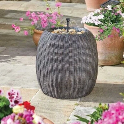 SMART GARDEN Fontana Solare Funzione Acqua Effetto Rattan Giardino Esterno Patio 45cm