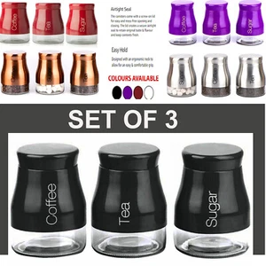 SET OF 3 TEA COFFEE SUGAR KITCHEN STORAGE CANISTERS JARS POTS FOOD CONTAINERS UK - Picture 1 of 10