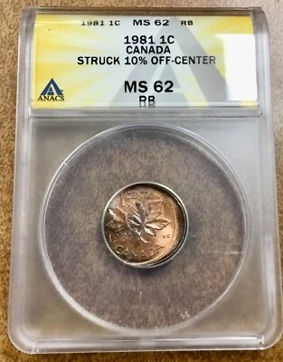 Canada 1981  1c Struck 10% off center error  ANACS MS62 RB bright - Image 1 of 4