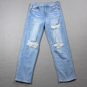 Pantalones de mezclilla American Eagle Mom para mujer 6 azules desgastados pierna recta tiro alto informales - Imagen 1 de 11
