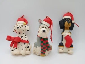 Set/3 Christmas Ornament Dachshund Wiener Dog Scotty Dalmatian Faux Clay - Picture 1 of 4
