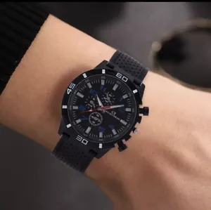 Montre Bracelet Sport Silicone Homme Classique Noir Bleu Chrono Lumineuse Acier - Picture 1 of 13
