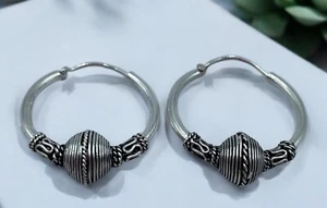 Sterling Silver Earrings Hoop Earrings With Balls - Picture 1 of 11