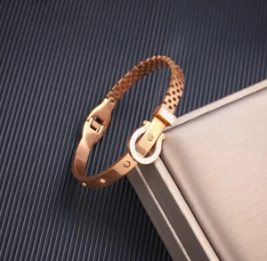 Rose Gold/ Titanium Classy Women Ladies Openable Wrist Band Birthday Gifts - Picture 1 of 5