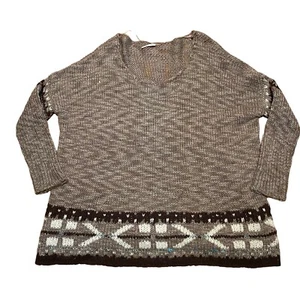 Free People Pullover Damen Large Oversized braun V-Ausschnitt nordische Wollmischung - Bild 1 von 7
