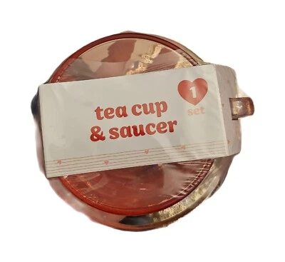 Taza de té pequeña rosa de vidrio de San Valentín con juego de platillos bebidas calientes  Foto 1 de 3