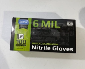 Nitrile Disposable PPE 6 Mil textured Gloves Size Small Inspire Black 100 Count - Picture 1 of 3