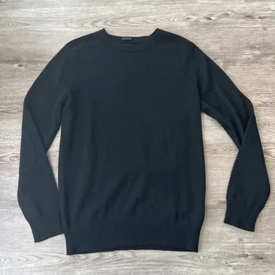 J Crew Wool Alpaca Blend Elbow Patch Crew Neck Sweater Black Mens Medium - Image 1 of 4