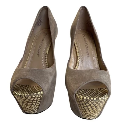 Jean-Michel Cazabat Taupe Gamuza Cuero Punta abierta Plataforma Tacones de aguja 37.5 Foto 1 de 4