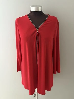 Joseph Ribkoff Tunic Top Womens Size 14 Red 1/2 Zip Slit Holiday Party - Image 1 of 4