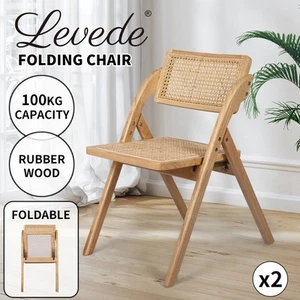 Levede 2x Foldable Dining Chairs Accent Wooden Chair Rattan Furniture Lounge - Picture 1 of 10