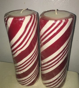 Set Of Red & White Peppermint Striped Christmas Candles 8” Read Description - Picture 1 of 8