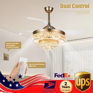 42 Crystal LED Chandelier Invisible Ceiling Fan Light Ceiling Lamp Remote - Picture 1 of 13