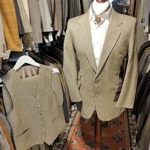 Vintage Mens 42s 35w Tweed 3 Piece Wool Suit Jacket Trousers Donegal Harris Styl - Picture 1 of 19