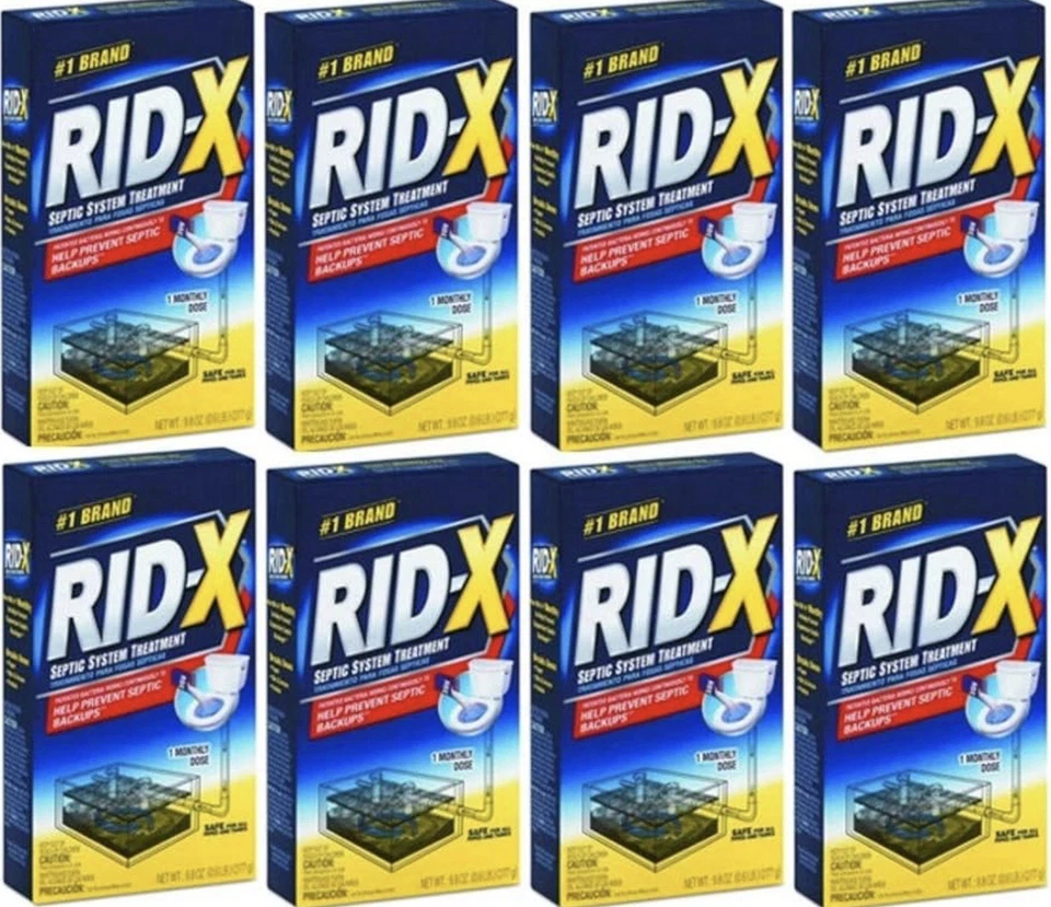 Enzimas de tratamiento de tanque séptico RID-X, polvo (8 paquetes x suministro de 1 mes), Foto 1 de 1