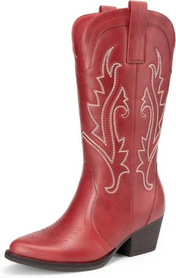 DREAM PAIRS Botas vaqueras vaqueras para mujer bordadas punta tacón bajo...  Foto 1 de 4