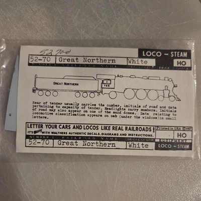 Great Northern Loco-Steam Decal 52-70 Walthers HO Scale, Unopened - Image 1 of 2