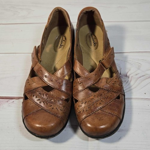 Ballerine Clarks in pelle scarpe casual comode design marrone ritagliato donna 7 5