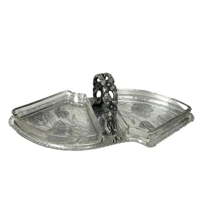 Relish Tablett handgeschmiedet Aluminium Rodney Kent geteilt Servierschale Glaseinsätze - Bild 1 von 8