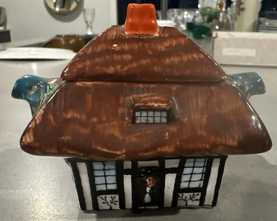 John Haddock & Sons Vintage Sugar Pot Lidded Jar Rustic Tudor  House N740521 - image 1 of 4